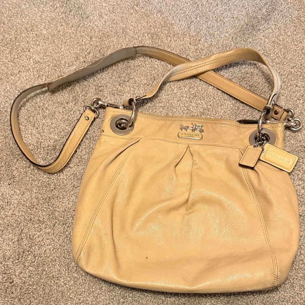 Coach “Madison” Pebbled Leather Shoulder Bag - Apricot color